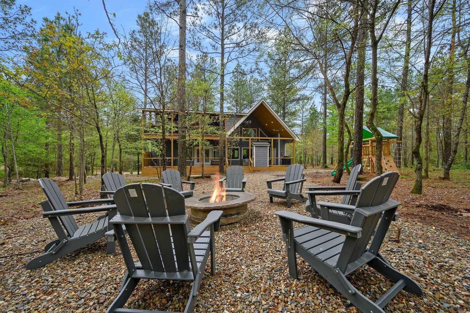 Fire pit with Adirondack chairs