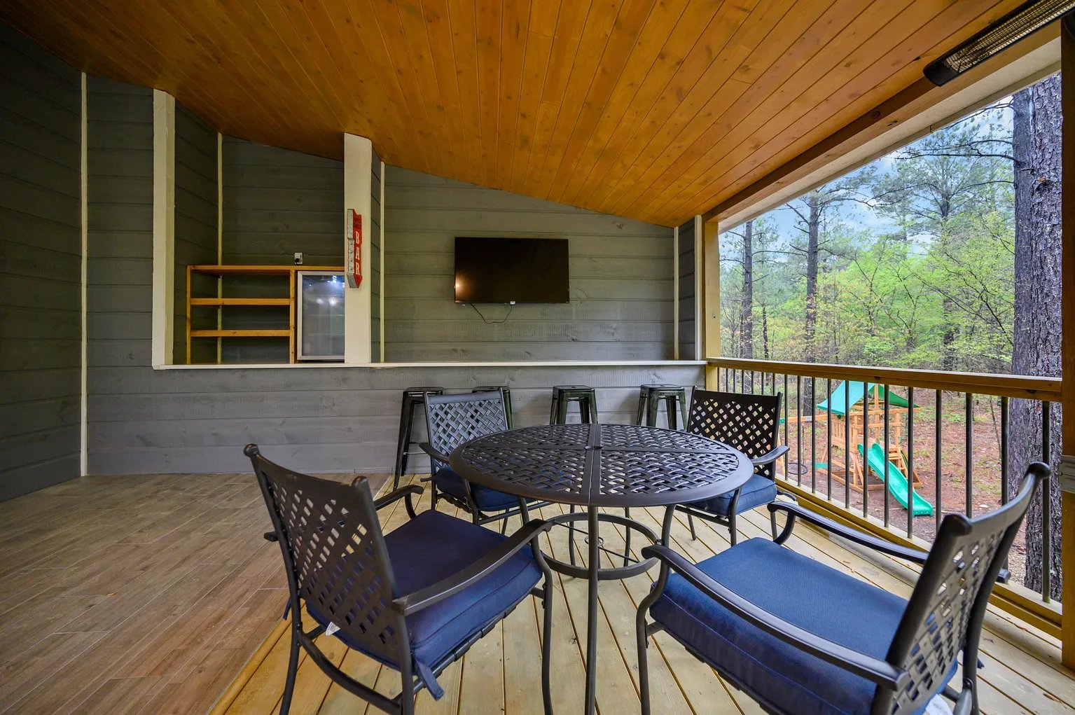 Bar seating area on deck