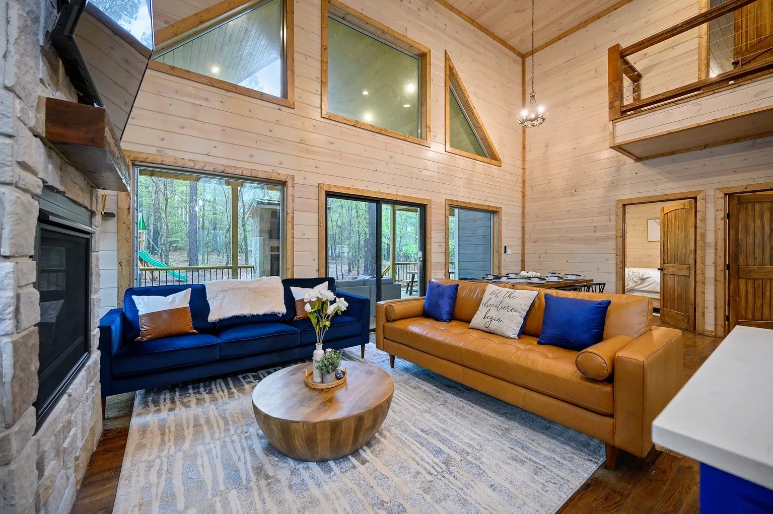 Great room with vaulted ceilings and loft
